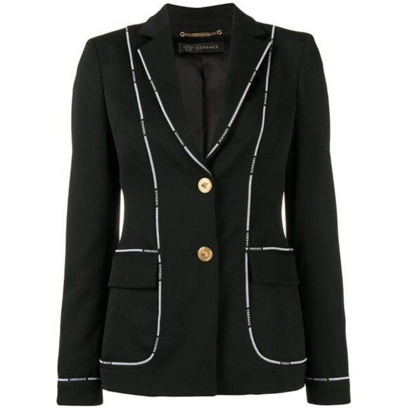 Versace Black Wool Logo-Tape Blazer